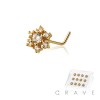 12PCS OF MULTI CZ FLOWER SNOW FLAKE 316L SURGICAL STEEL L-SHAPE NOSE BOX